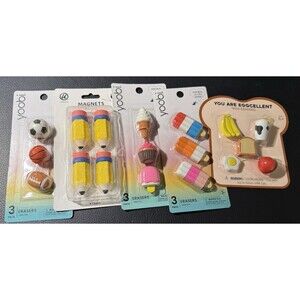 Fun Erasers kids/School (Yellow Pencil, Ice Cream, Sports, & Food) 18 Total NEW